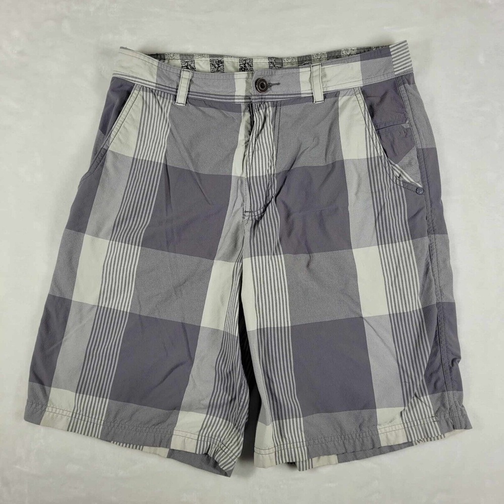 Lululemon Kahuna‎ Shorts Mens 34 White Purple Plaid Casual Stretch Flat Front